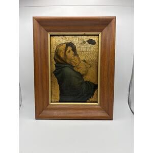 “Madonna Con bambino.” Ferruzi Gilded Framed Wooden Picture. Made In Italy.